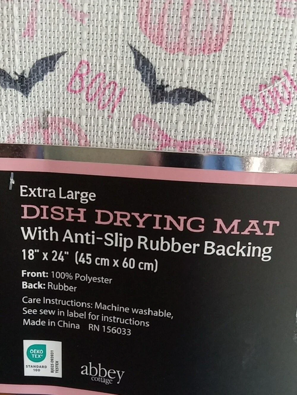 Abbey Extra Large Pink & Black Halloween Dish Drying Mat 🦇🦇🦇🎃🎃🎃🎃